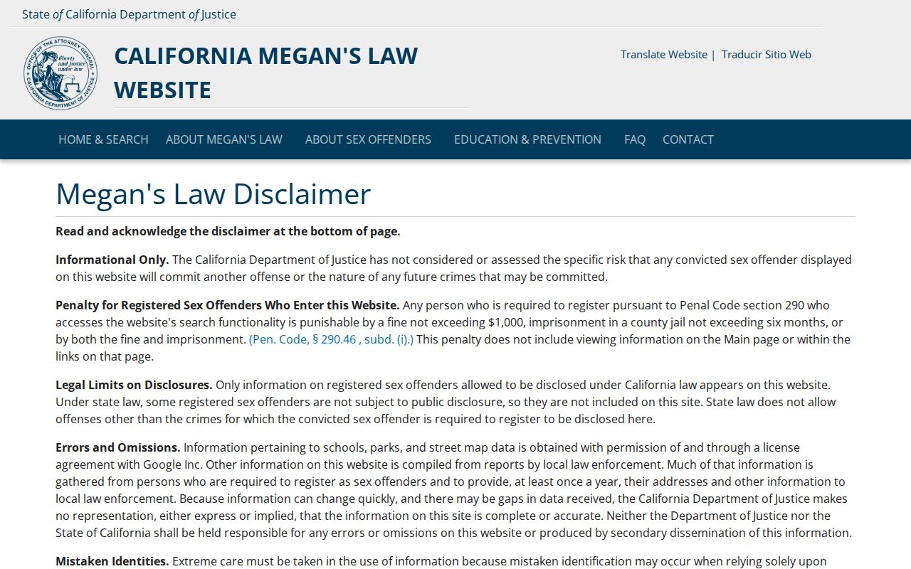 Desert Hot Springs people search California Megan's Law registry