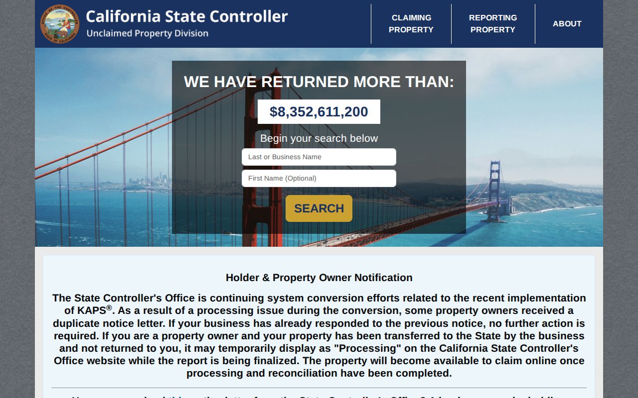 Desert Hot Springs people search California unclaimed property lookup