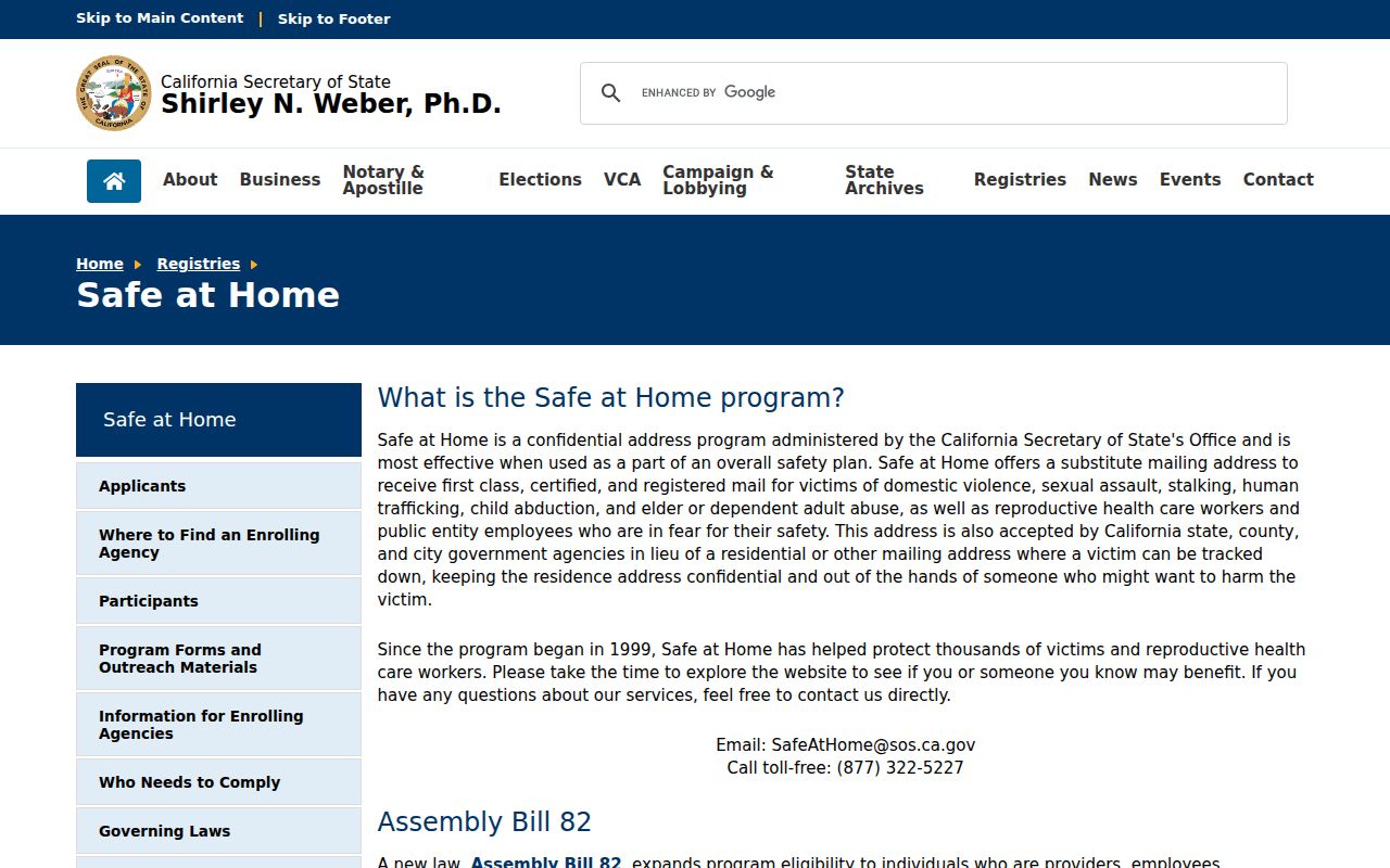 Desert Hot Springs voter registration records California Safe at Home program