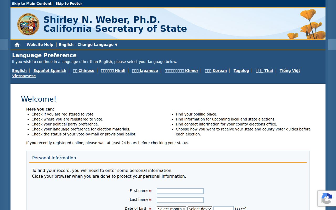 Desert Hot Springs voter registration records California My Voter Status lookup